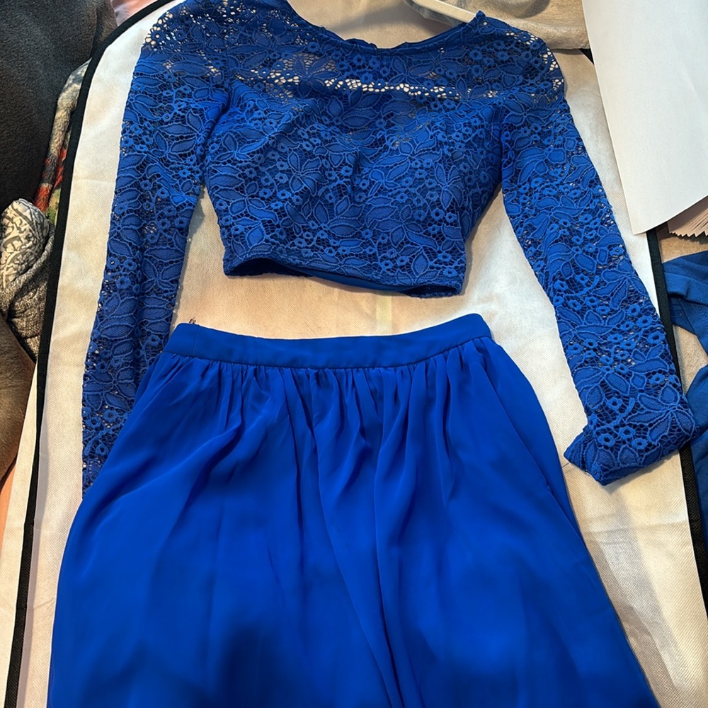 Two piece royal blue size 0 homecoming dress